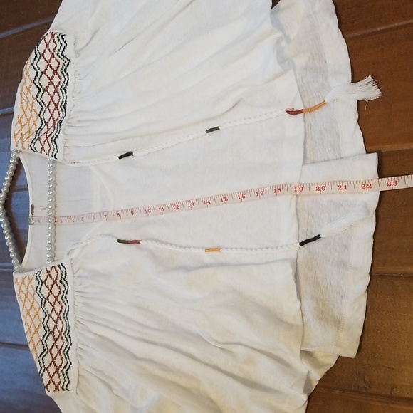 Free People Market Embroidered V Neck Tie Front Top White Oversized Medium - Picture 7 of 10